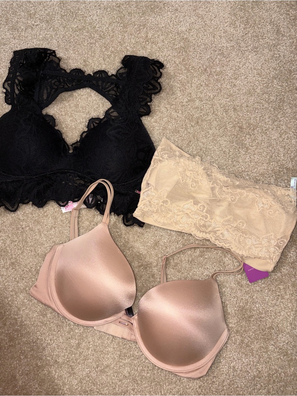 3 bra bundle VS Black Lace Bralette & Nude T-Shirt Bra Set - Women Intimates